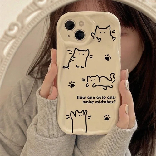 Funda De Teléfono Con Diseño Simple De Dibujos Animados De Gatos Para Apple 14plus