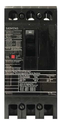 Interruptor Termomagnetico 90a Ed63b090mx Siemens 90amp