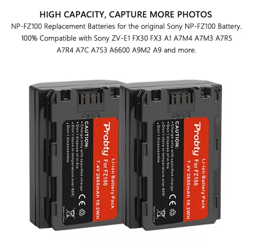 Batería tipo Sony NP-FZ100 para cámaras Alpha A9 A7R III A7 IV A6600 A7R4  ZV
