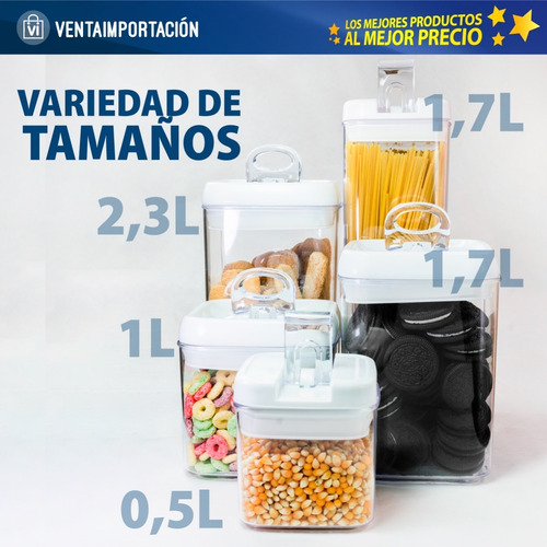 Imagen 5 de 5 de Frasco Hermetico Apilable Tapa Acrílico Organizador Cocina