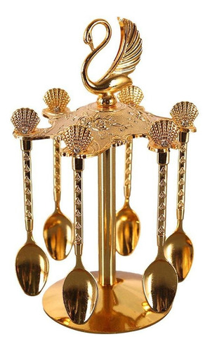 Muyier Soporte Base Cisne Decorativo Con 6 Cucharas Dorado