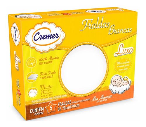 Imagem 1 de 2 de Fralda De Tecido Luxo Branca - Cremer Original + Nf