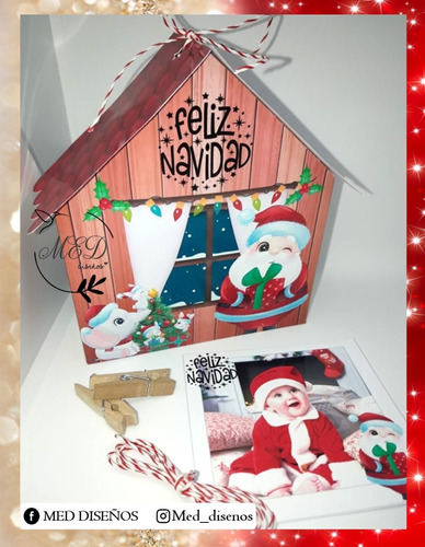 Kit Imprimible Caja Casita Para Polaroid Navideña