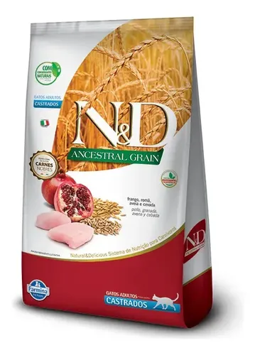 Ração N&D Ancestral Frango e Romã para gatos adultos castrados 7....