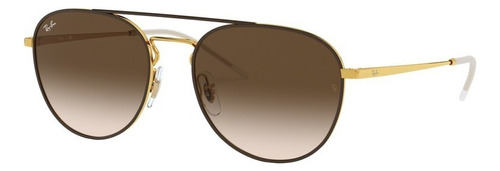 Óculos de sol Ray-Ban RB3589 Standard armação de metal cor polished brown, lente brown degradada, haste gold de metal