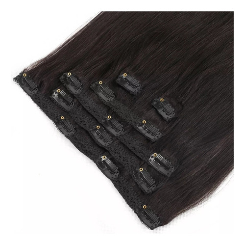 Clip Tic Tac Em Cabelo Natural Humano Preto 40cm 70g 6 Peças