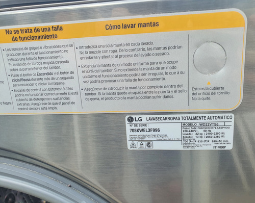 Repuestos Lavasecarropas Lg Wd22vts6 (Usado)