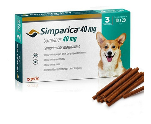 Tableta Antipulgas/ Garrapatas Simparica /10 A 20kg/ 4 Meses