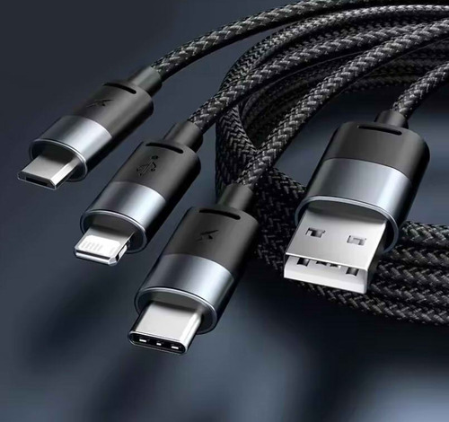 Cabo Baseus 3 In Lightning Micro Tipo C 1.2m Turbo 3.5a Fast