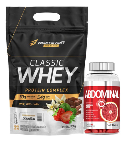 Classic Whey Protein 900g + Abdominal Laranja Moro Cafeina Sabor Baunilha