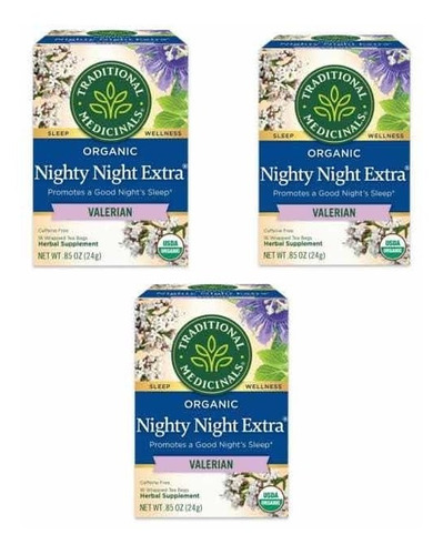 Té Organic Nighty Night Extra, Tea Bags, 16 Count 3 Pack