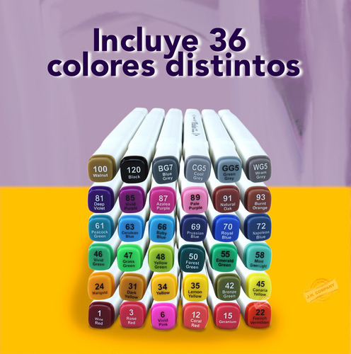 Imagen 5 de 8 de Set 36 Plumones Profesional Doble Punta Pantone Rotulador