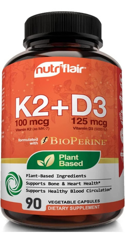 Vitamina K2 Mk7 D3 5000 Ui Suplemento Pimienta Negra 90 Cap