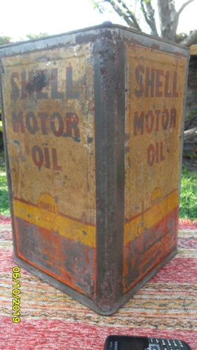 Antigua Lata Aceite Shell Motor Oil 20 Litros Ostra En Tapa (Usado)