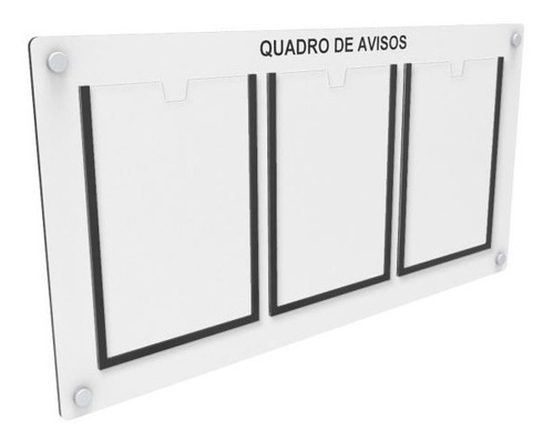 Quadro De Aviso C/ 3 Displays Em Acrílico P/ A4 - Preto