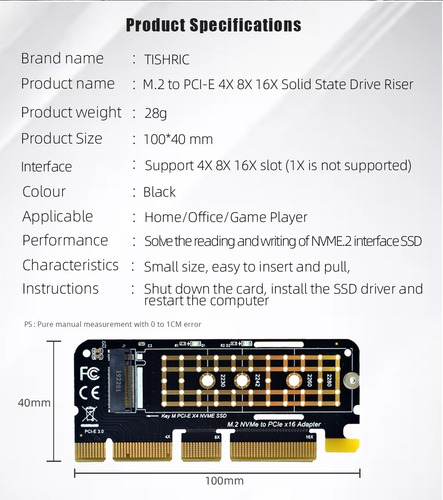 Adaptador M.2 A Pcie X4 X8 X16 Soporta Disco Ssd Nvme Mkey