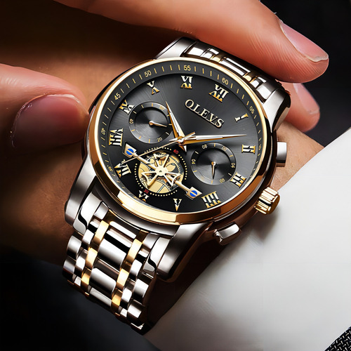 Reloj De Cuarzo Olevs 2859 Hollow Out Tourbillon Color Del Fondo Silver Gold Black