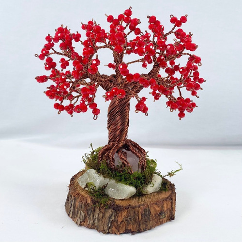 Árbol Bonsai De Alambre Artificial Cristales Facetado Rojo