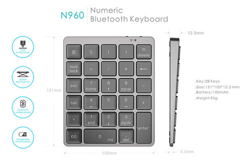 . Para Para Teclado Numérico Bluetooth Recargable Con