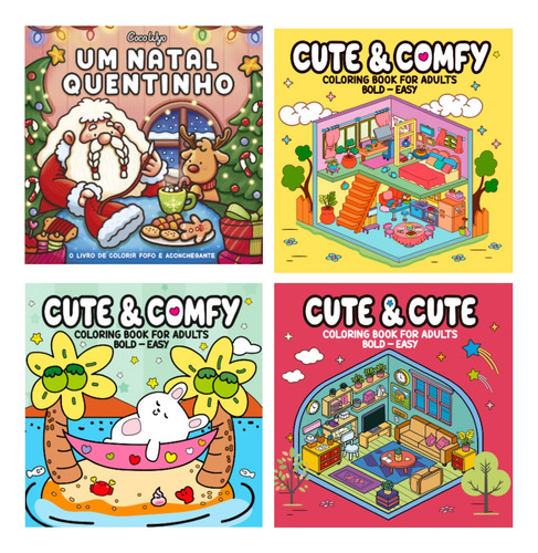 Kit 4 Livros De Colorir: 2 Cute & Comfy + Cute & Cute + Um Natal Quentinho (coloring Book)