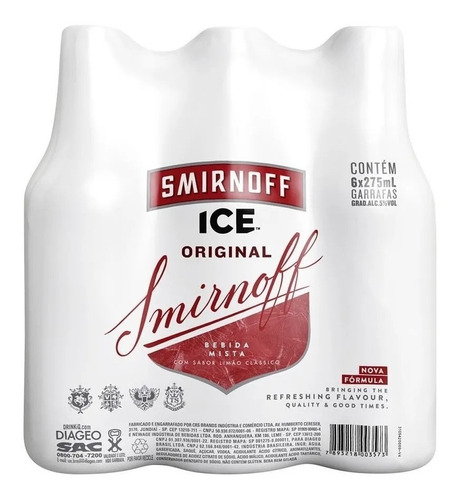 Pack Bebida Mista Alcoólica Gaseificada Limão Smirnoff Ice Garrafa 6 Unidades 275ml Cada