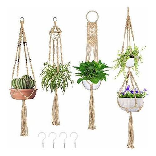 4 Pack Colgadores De Maceta De Macrame 4 Piezas Colgantes 