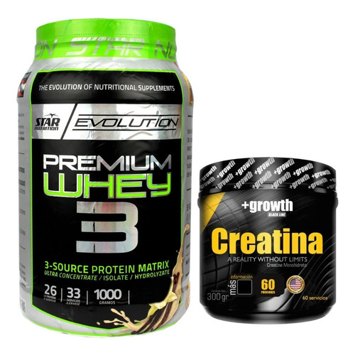 Creatina 300 + Star Nutrition Whey 3 Proteína 2 Lbs