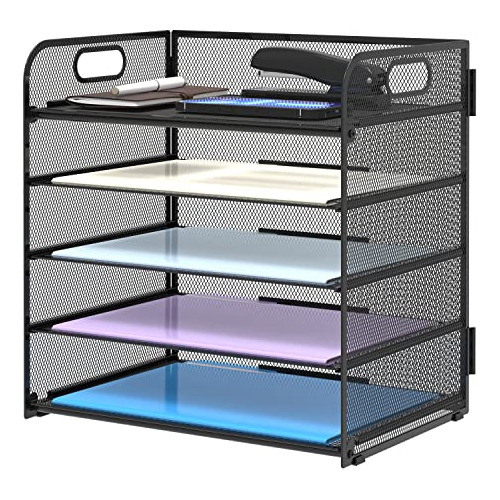 5 Trays Paper Organizer With Handle Mesh Desk File / Le...