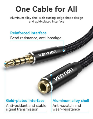 Cable De Audio Extension Vention 4 Polos Auxiliar 3.5mm 5m