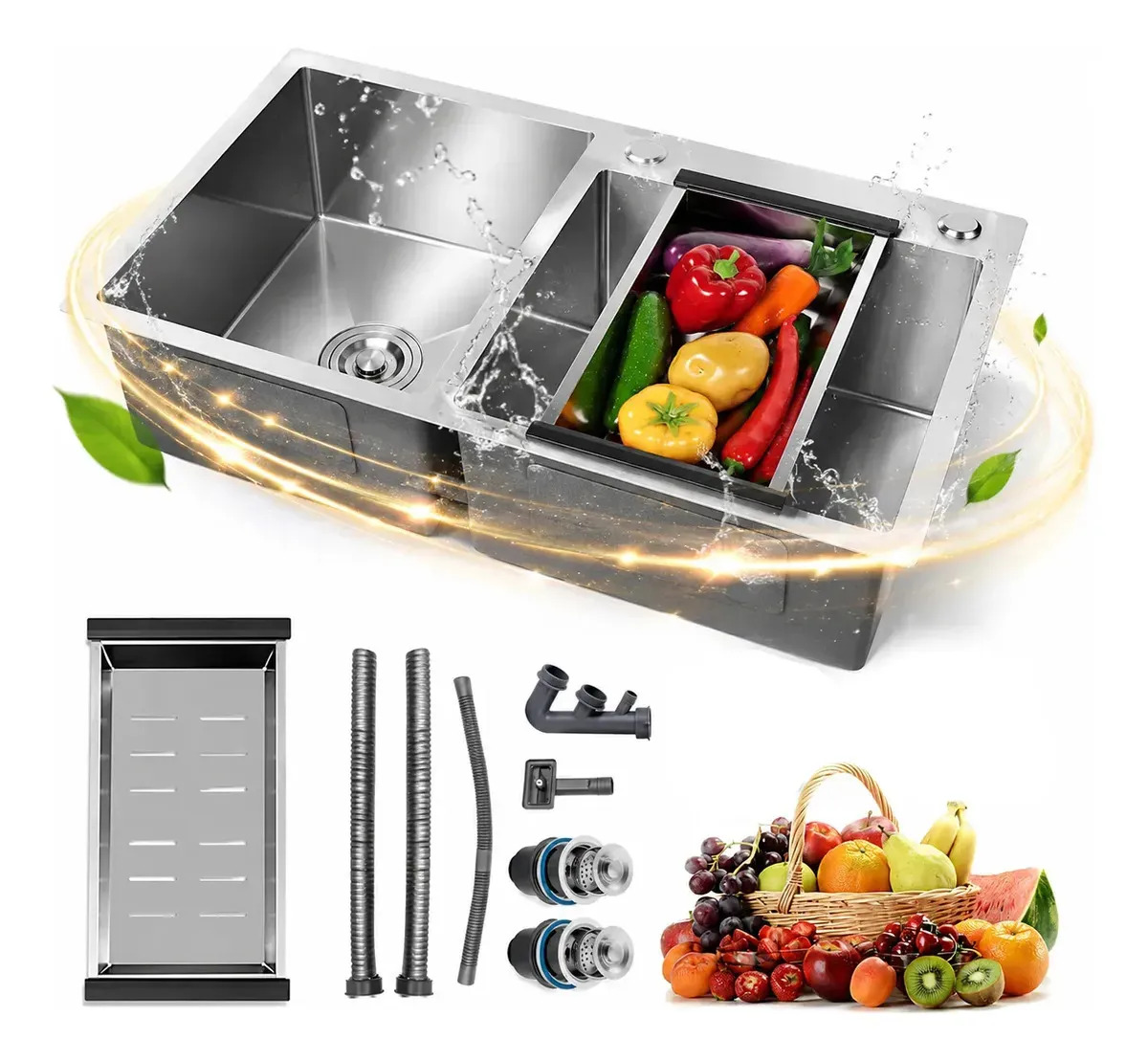 Cuba Gourmet Quadrada Aço Inox 304 Moderna Escovada 82x45cm Premium, Primeware Cuba Gourmet Aço Inox Quadrada Luxo, Cuba Gourmet Cozinha Aço Inox Com Acessórios, Embutir Ou Sobrepor Cor Prateado