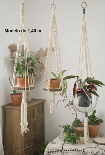 Suporte Para Vaso De Plantas Macramê / Madeira Inclusa