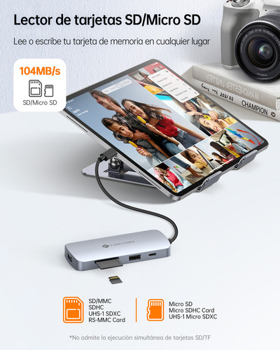 Novoo Hub 9 En 1 Adaptador Usb Tipo C A Hdmi 4k Con 3 Puertos Usb 3.0 Y Pd 100w Para Macbook Pro/air,iPad,portátil Color Plateado