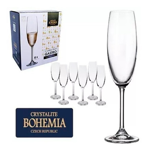 Jogo Taça Champ Bohemia Cristal C/ Titânio 220ml Cx 6 Pç