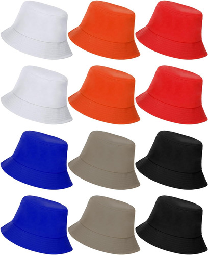 12 Pcs Fishing Bucket Hat Solid Color Cotton Bucket Cap Unis