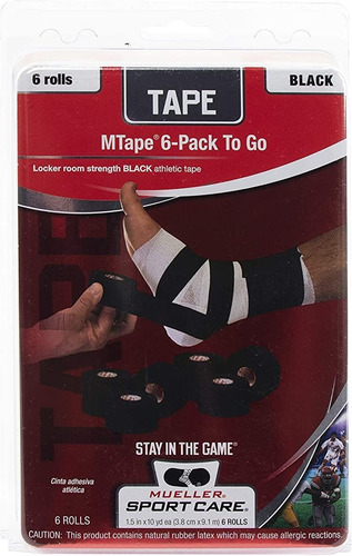 Mueller Atlética Cinta, 1.5 X 10yd Roll, Negro, 6 Pack