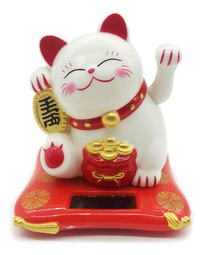 Mini Maneki Neko Gato De La Fortuna Marca De Tiiyee 7.5cm Color Blanco