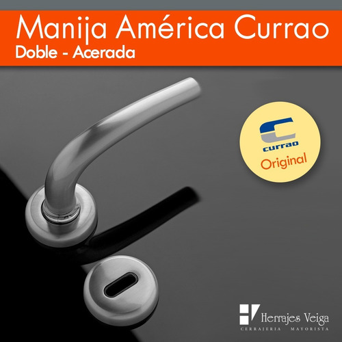 Imagen 4 de 10 de Manija Puerta Picaporte Doble Currao America Acerada Full