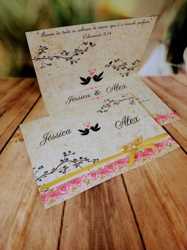 Imagem 2 de 5 de Convite Casamento Rústico Floral -15 Unidades