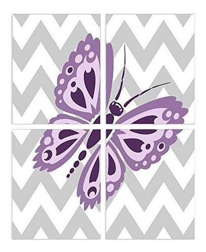 The Kids Room By Stupell Purple Butterfly On Grey And White 