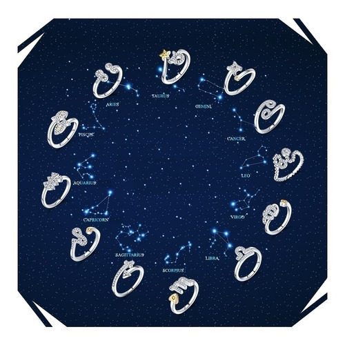 Anillos Del Zodiaco 12 Constelaciones Signo Baño Oro Blanco 