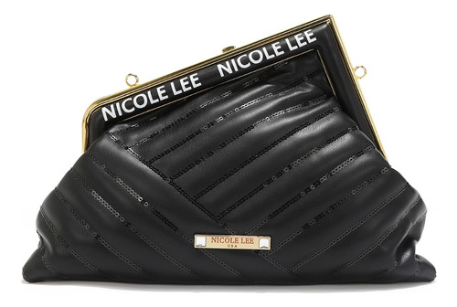 Bolsa Clutch Nicole Lee Tipo Trapecio Con Lentejuelas Ss24 Color Negro