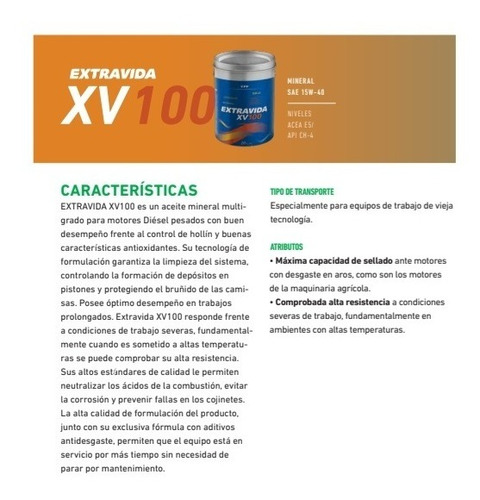 Imagen 3 de 4 de Ypf Extra Vida Xv100 15w-40 - Balde 20 Litros