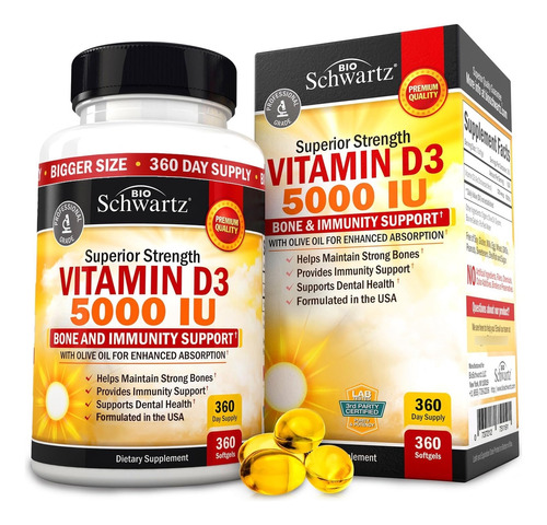 Vitamina D3 5000 Ui Absorcion Superior 360 Capsulas Blandas 