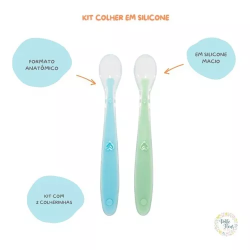 Colher de Silicone Bebê Menina ou Bebê Menino Kit com 2