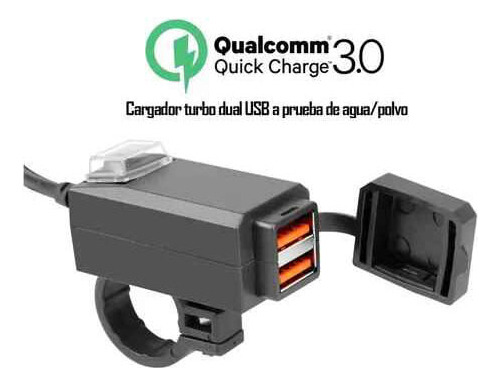 Cargador Turbo Para Motocicleta Puerto Usb Dual
