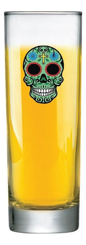 Copo De Água Ou Suco Caveira Mexicana Verde Tubo 300ml