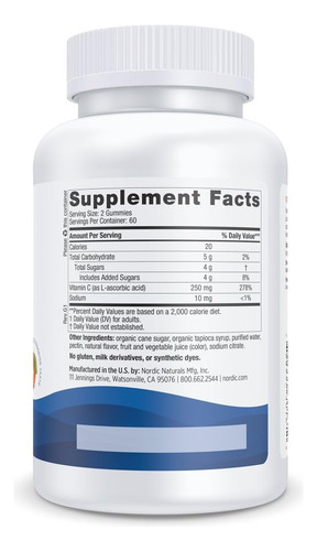 Gomas De Vitamina C Nordic Naturals 250mg 60 Gummies Sem Sabor