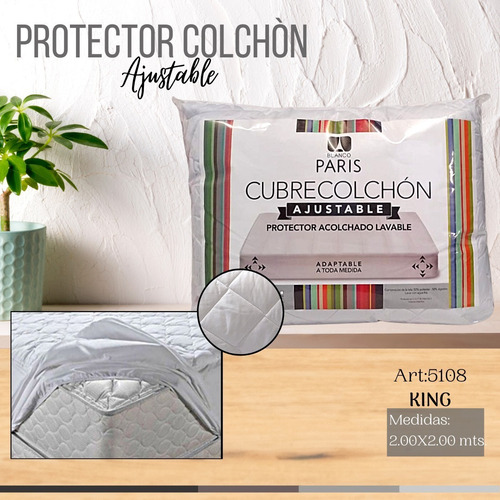 Imagen 6 de 10 de Funda Cubre Colchón King Size Blanco Paris Ajustable Lavable
