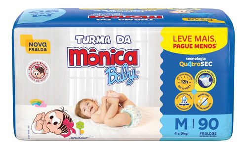 Fralda Descartável Turma da Mônica Baby M Pacote 90 Unidades Leve Mais Pague Menos