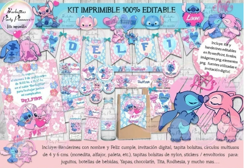 Kit Imprimible Candy Bar Stitch Y Angel 100% Editable